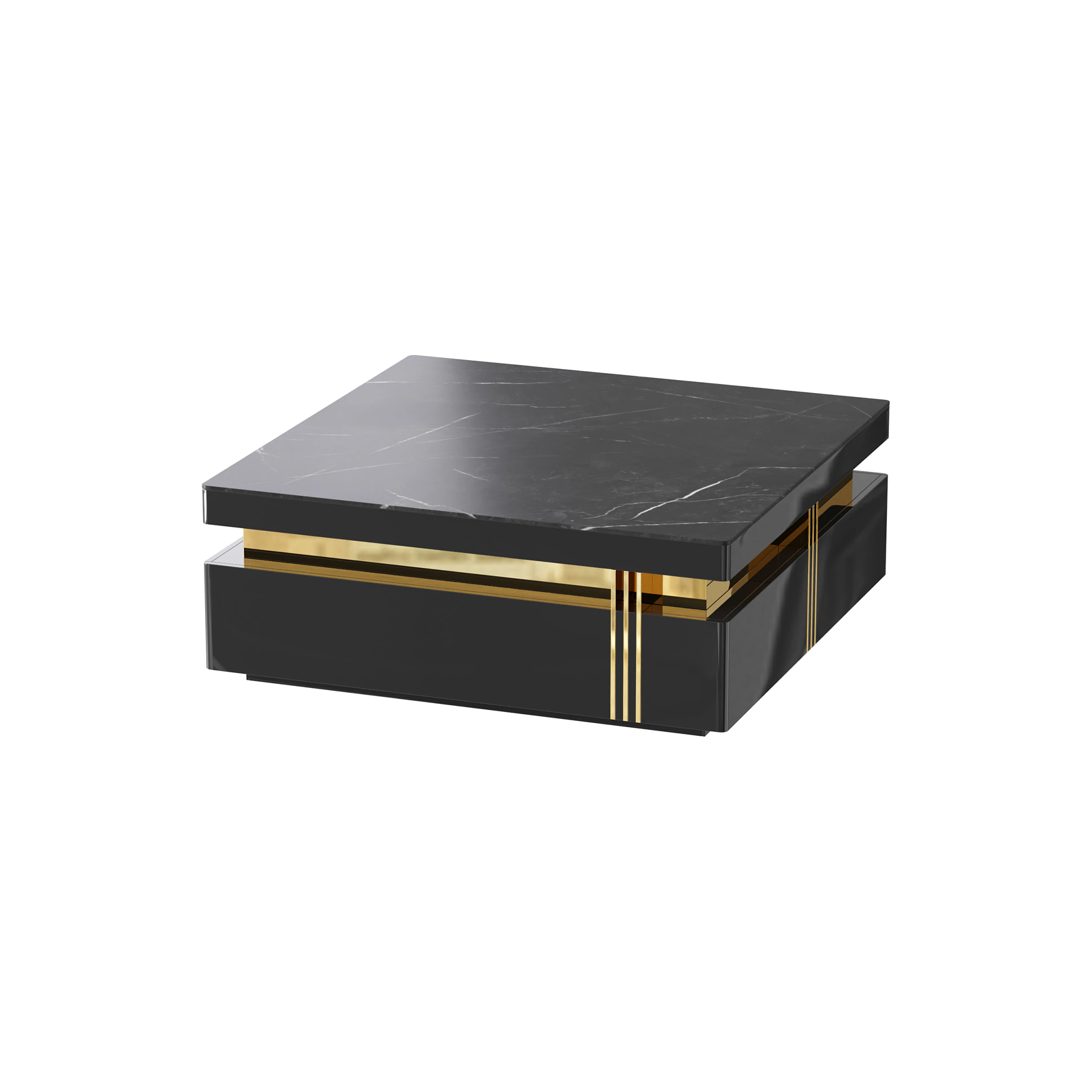 Trimied 43 Modern Black Square Storage Coffee Table Stone Top 4 Wood Drawers 3D Model .c4d .max .obj .3ds .fbx .stl .blend