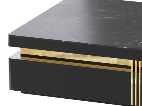 Trimied 43 Modern Black Square Storage Coffee Table Stone Top 4 Wood Drawers Model 3D