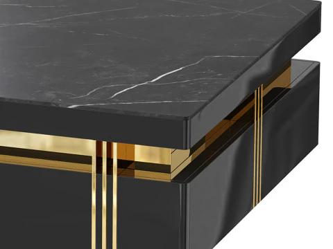 Trimied 43 Modern Black Square Storage Coffee Table Stone Top 4 Wood Drawers 3D Model