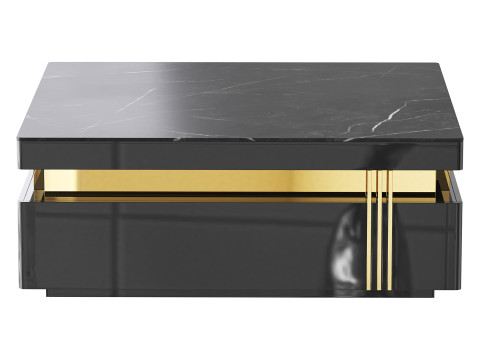 Trimied 43 Modern Black Square Storage Coffee Table Stone Top 4 Wood Drawers Model 3D