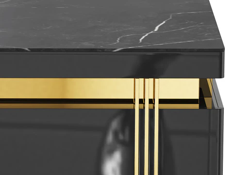 Trimied 43 Modern Black Square Storage Coffee Table Stone Top 4 Wood Drawers 3D Model