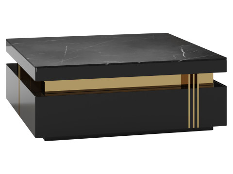 Trimied 43 Modern Black Square Storage Coffee Table Stone Top 4 Wood Drawers Model 3D