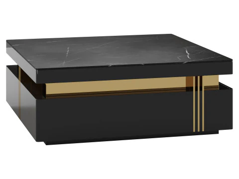 Trimied 43 Modern Black Square Storage Coffee Table Stone Top 4 Wood Drawers 3D Model