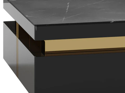 Trimied 43 Modern Black Square Storage Coffee Table Stone Top 4 Wood Drawers 3D Model