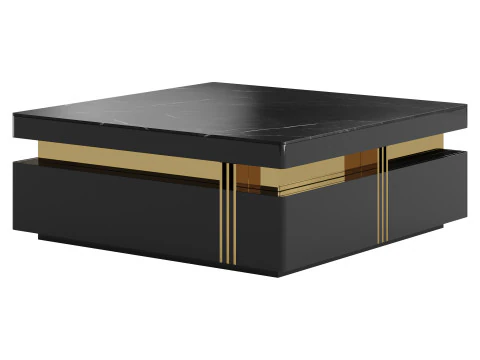 Trimied 43 Modern Black Square Storage Coffee Table Stone Top 4 Wood Drawers 3D Model
