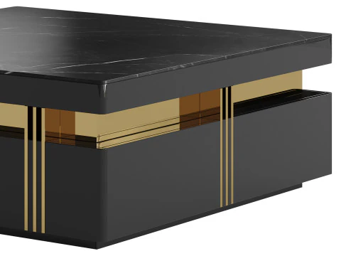 Trimied 43 Modern Black Square Storage Coffee Table Stone Top 4 Wood Drawers 3D Model