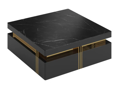 Trimied 43 Modern Black Square Storage Coffee Table Stone Top 4 Wood Drawers 3D Model