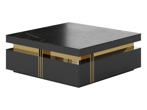 Trimied 43 Modern Black Square Storage Coffee Table Stone Top 4 Wood Drawers 3D Model