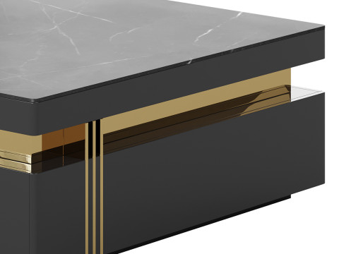 Trimied 43 Modern Black Square Storage Coffee Table Stone Top 4 Wood Drawers Model 3D