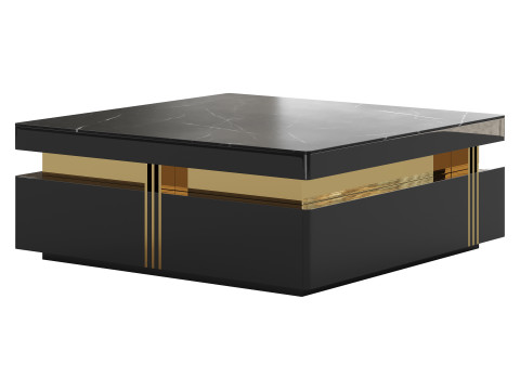 Trimied 43 Modern Black Square Storage Coffee Table Stone Top 4 Wood Drawers Model 3D