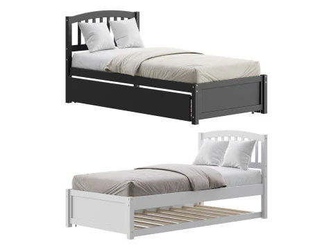 Tempat Tidur Platform Ukuran Kembar Tempat Tidur Kayu Model 3D