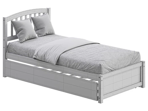 Twin Size Platform Bed Wood Bed 3D Model