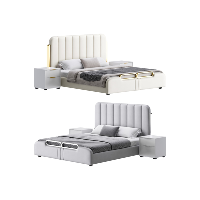 Upholstered Headboard Bed Frame Modern Panel Bed I 3D Модель .c4d .max .obj .3ds .fbx .stl .blend 