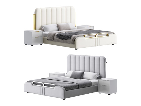 Upholstered Headboard Bed Frame Modern Panel Bed I 3D Model