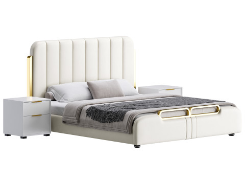 Upholstered Headboard Bed Frame Modern Panel Bed I 3D Модель