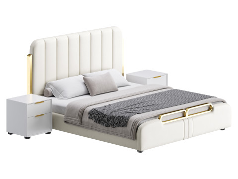Upholstered Headboard Bed Frame Modern Panel Bed I 3D Модель