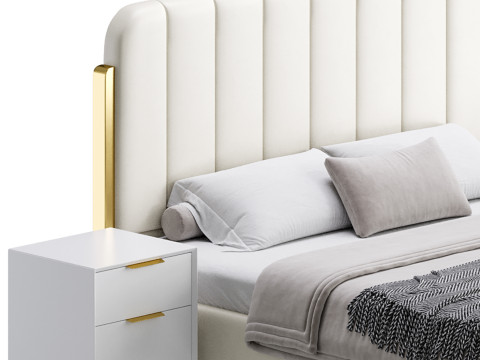 Upholstered Headboard Bed Frame Modern Panel Bed I 3D Модель