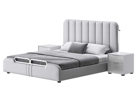 Upholstered Headboard Bed Frame Modern Panel Bed I 3D Модель