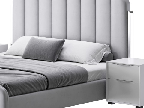 Upholstered Headboard Bed Frame Modern Panel Bed I 3D Модель