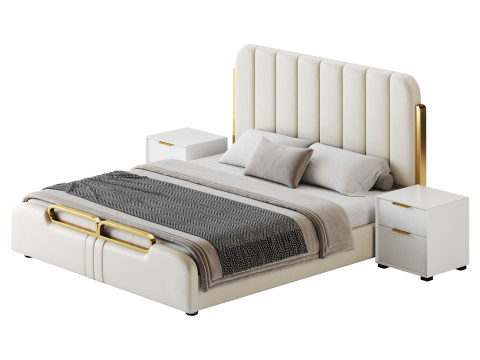 Upholstered Headboard Bed Frame Modern Panel Bed I 3D Модель