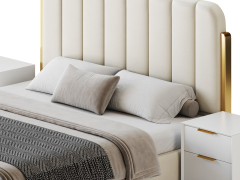 Upholstered Headboard Bed Frame Modern Panel Bed I 3D Модель