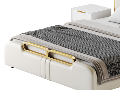Upholstered Headboard Bed Frame Modern Panel Bed I 3D Модель