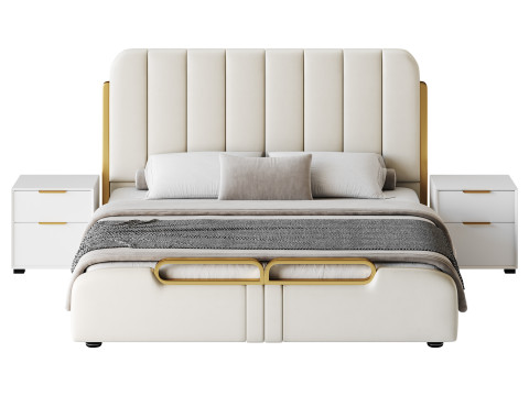 Upholstered Headboard Bed Frame Modern Panel Bed I 3D Модель