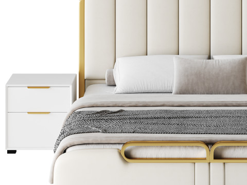 Upholstered Headboard Bed Frame Modern Panel Bed I 3D Модель