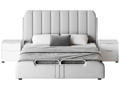 Upholstered Headboard Bed Frame Modern Panel Bed I 3D Модель