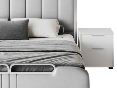 Upholstered Headboard Bed Frame Modern Panel Bed I 3D Модель