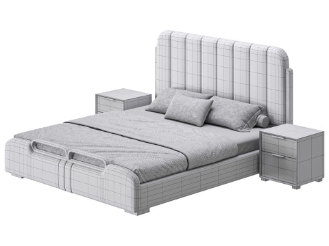 Upholstered Headboard Bed Frame Modern Panel Bed I 3D Модель