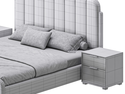 Upholstered Headboard Bed Frame Modern Panel Bed I 3D Модель