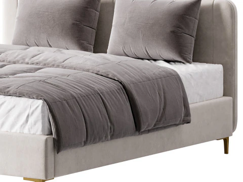 Nowoczesne ł&oacute;żko tapicerowane białą sztuczną sk&oacute;rą Model 3D