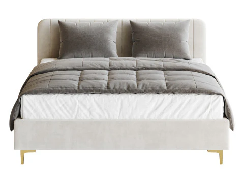 Nowoczesne ł&oacute;żko tapicerowane białą sztuczną sk&oacute;rą Model 3D