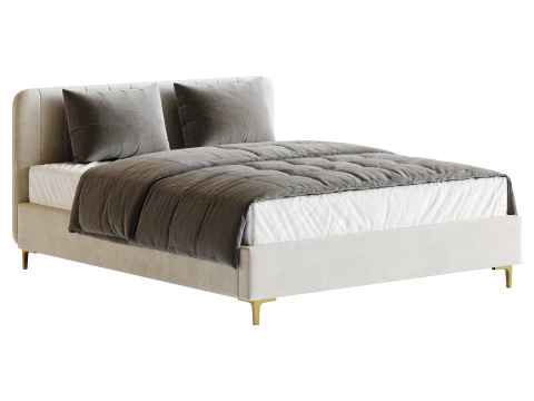 Nowoczesne ł&oacute;żko tapicerowane białą sztuczną sk&oacute;rą Model 3D