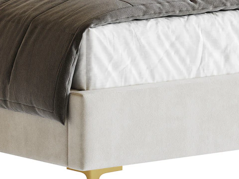 Nowoczesne ł&oacute;żko tapicerowane białą sztuczną sk&oacute;rą Model 3D