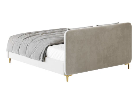 Nowoczesne ł&oacute;żko tapicerowane białą sztuczną sk&oacute;rą Model 3D