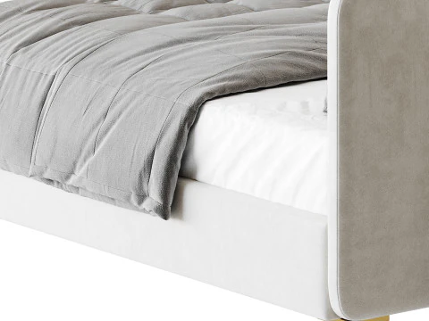 Nowoczesne ł&oacute;żko tapicerowane białą sztuczną sk&oacute;rą Model 3D