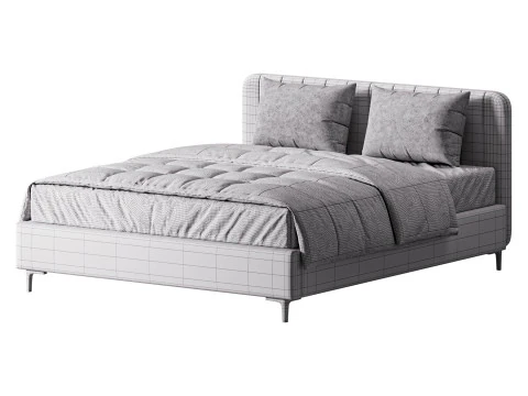 Nowoczesne ł&oacute;żko tapicerowane białą sztuczną sk&oacute;rą Model 3D