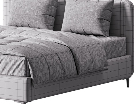 White Faux Leather Upholstered Modern Bed Modello 3D
