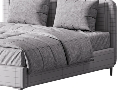 Nowoczesne ł&oacute;żko tapicerowane białą sztuczną sk&oacute;rą Model 3D