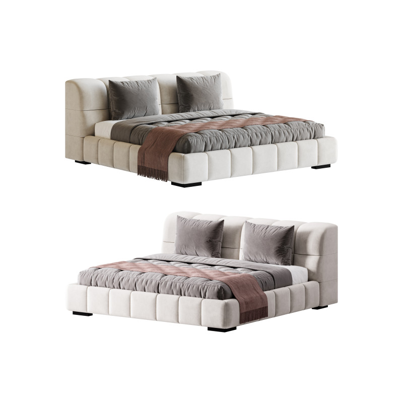 White Upholstered Wood Modern Headboard Bed Model 3D .c4d .max .obj .3ds .fbx .stl .blend 