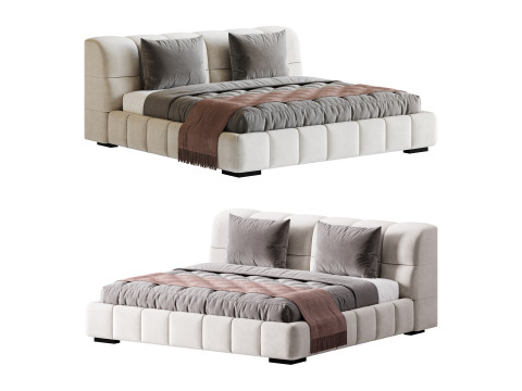 White Upholstered Wood Modern Headboard Bed 3D Модель