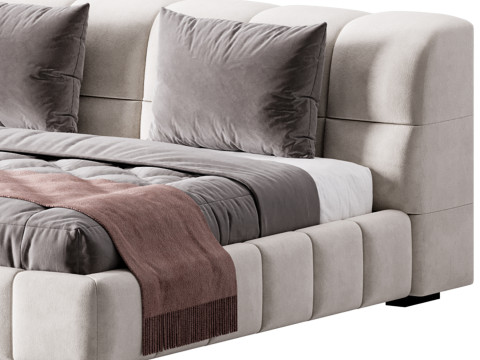 White Upholstered Wood Modern Headboard Bed Model 3D