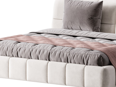 White Upholstered Wood Modern Headboard Bed Model 3D