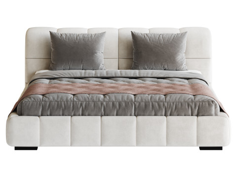White Upholstered Wood Modern Headboard Bed Model 3D