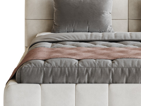White Upholstered Wood Modern Headboard Bed Model 3D