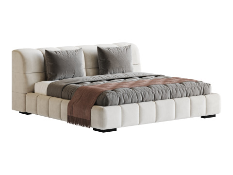 White Upholstered Wood Modern Headboard Bed Model 3D