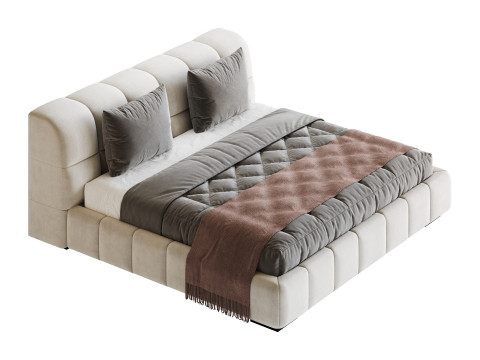 White Upholstered Wood Modern Headboard Bed Model 3D