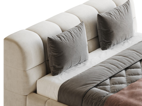 White Upholstered Wood Modern Headboard Bed Model 3D